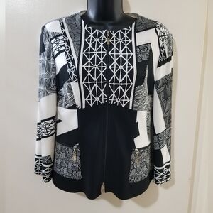 Joseph Ribkoff Geometric Zip Jacket Black White Size 6